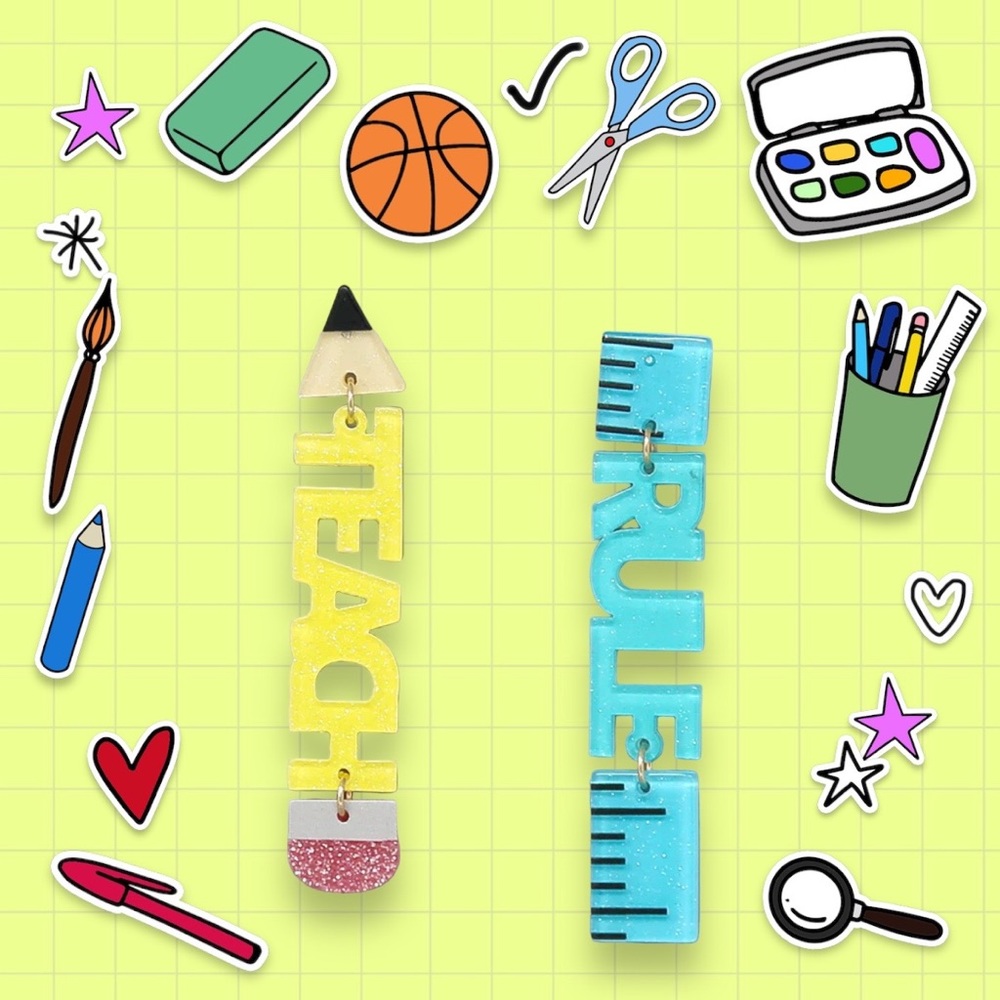 School Theme Teach & Rule Acrylic Earrings